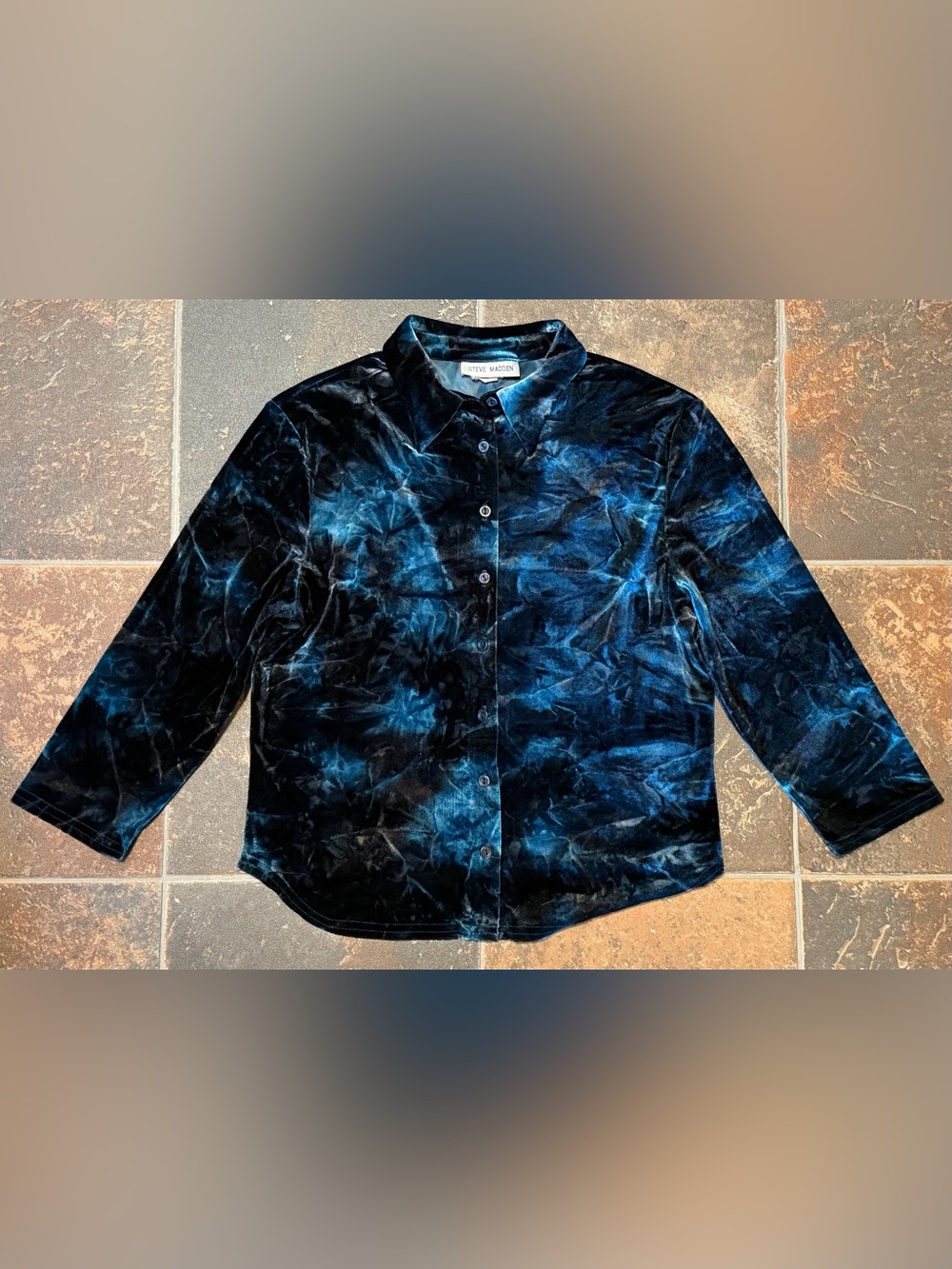 Steve Madden Blue and Black Velvet Button-Down Shirt
